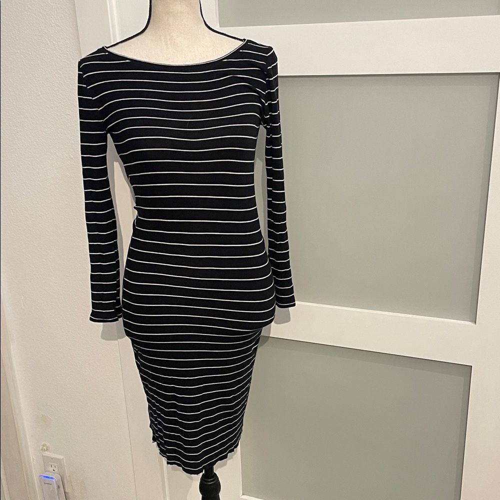 BCBGMaxAzria Black and White Long Sleeve Dress